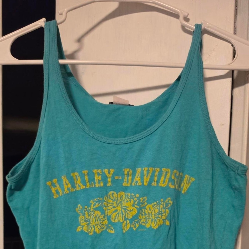 Harley Davidson Womens Blue Tank Top Yellow Floral Graphic Tallahassee FL M